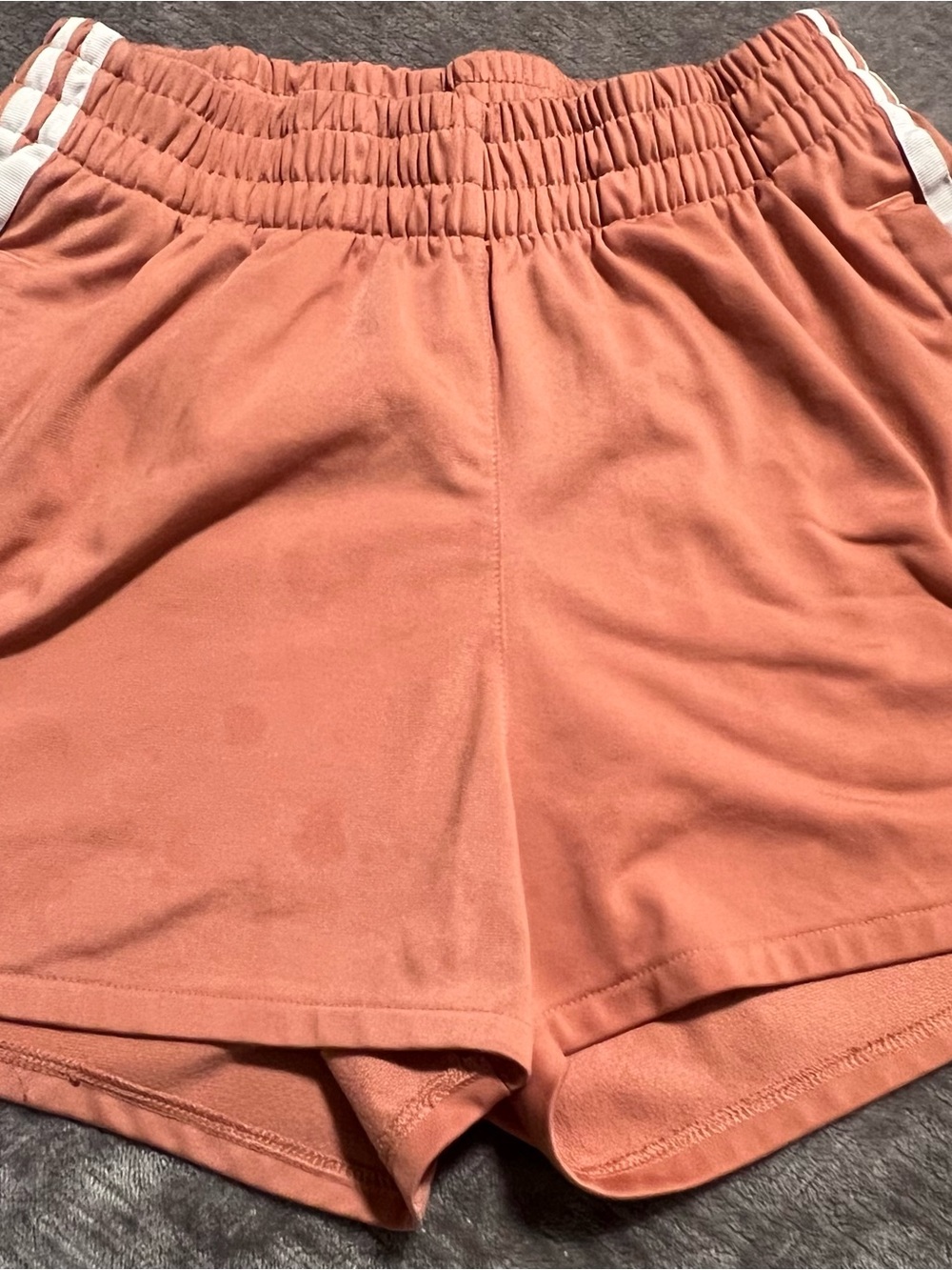 adidas Women's Rust-Orange Athletic Shorts with White Stripe